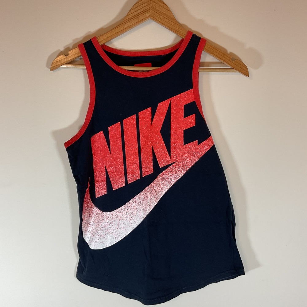Nike Boys Futura Logo Tank Top Navy Blue Red Gradient Swoosh 696578-492 Large